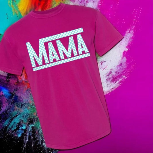 "Mama's Checkin' Out - Teal Checker Edition" Short Sleeve/Crewneck Sweatshirt/Hoodie