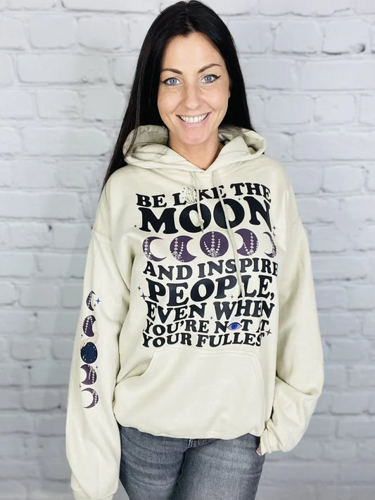 "Be Like The Moon" Crewneck Sweatshirt/Hoodie w/ Sleeve Print