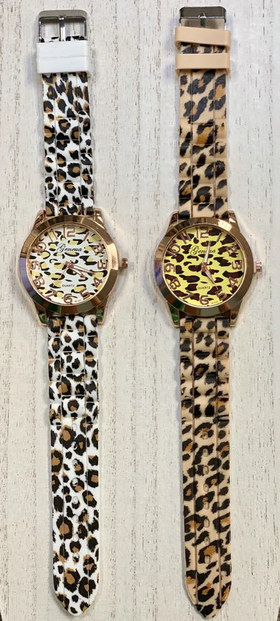 GENEVA QUARTZ WATCH WITH LEOPARD DETAIL