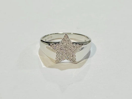 Sterling Silver Rhodium Plated Cubic Zirconia Pave Star Ring