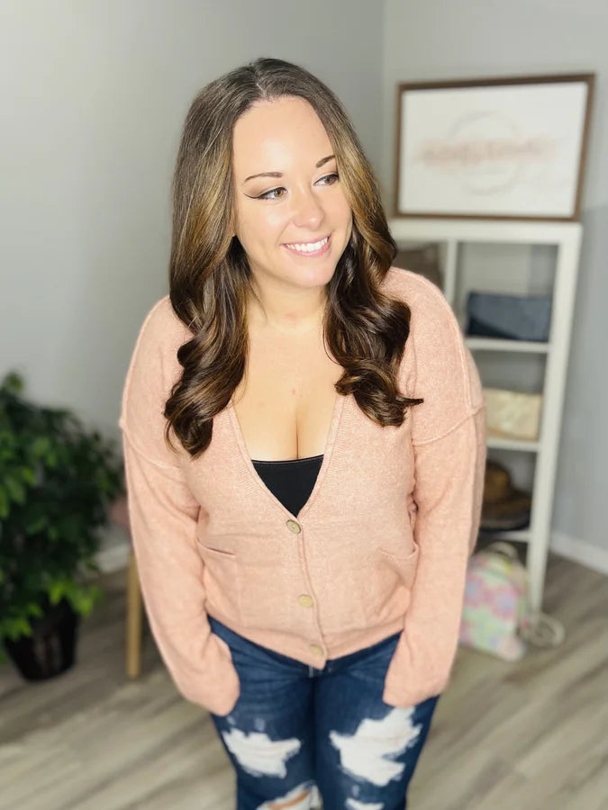 Reg. Blush Button Down Cardigan Sweater