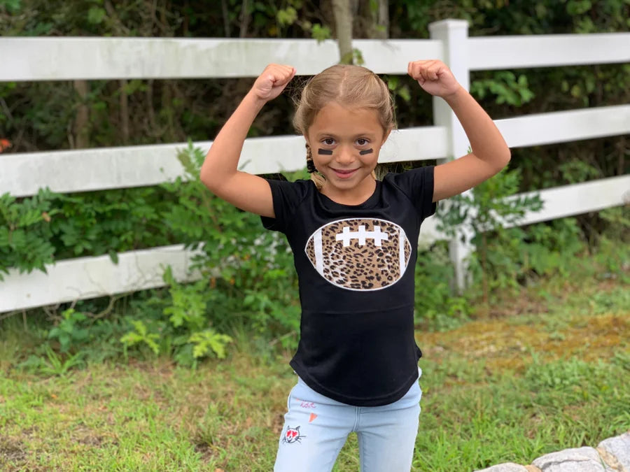 Black Leopard Print Football Short Sleeve Top