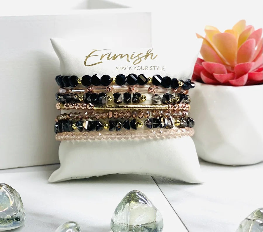 Erimish "Hitched" Black & Rose Gold Stack Bracelet