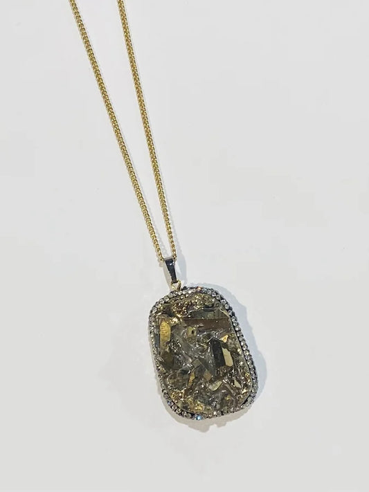 Gold Chain Necklace w/ Crystal Druzy Pendant