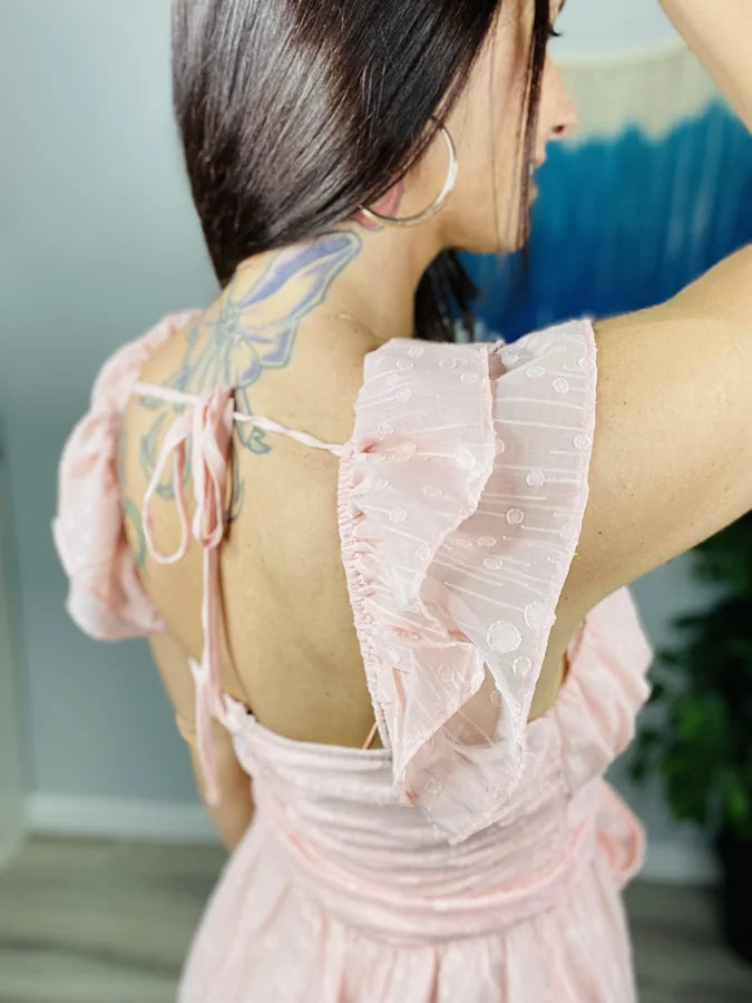 Light Pink Ruffled Lace Mini Dress - Reg/Plus