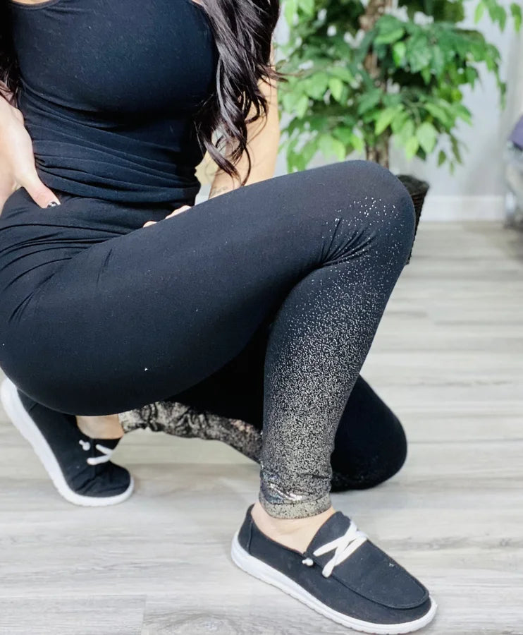 Reg/Plus Black/Silver Foil Print Leggings