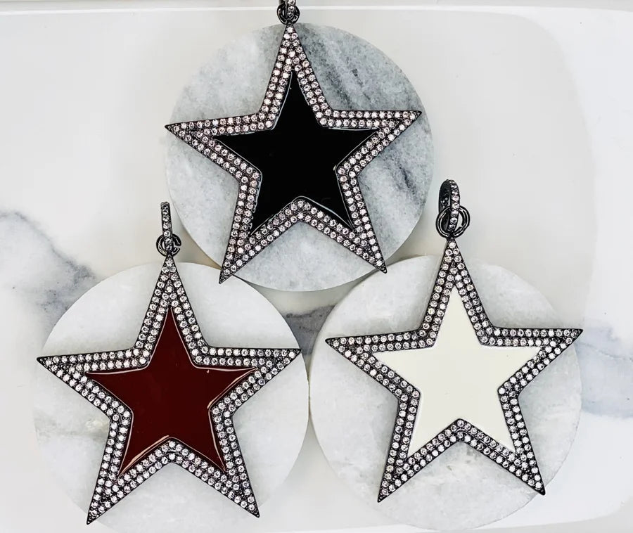 Enamel & Pave Crystal Star Pendants (Large)