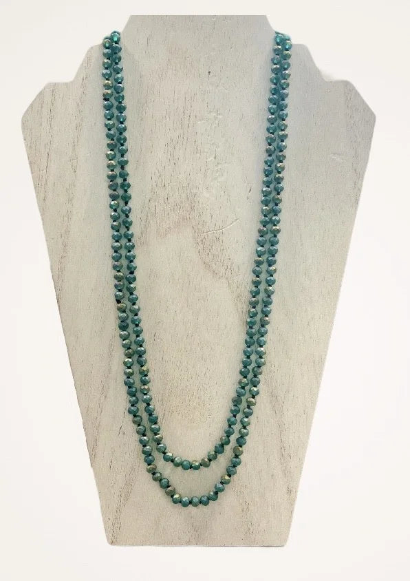 Blue & Green Long Necklace w/ Multi Faceted Beads