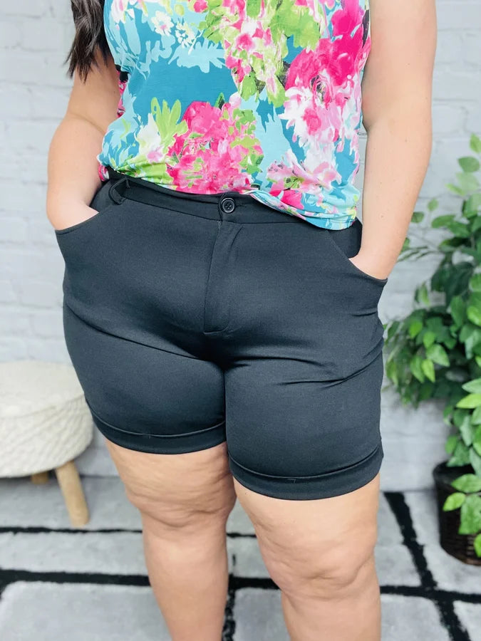 Reg/Plus Black Shorts w/ Cuffed Hem