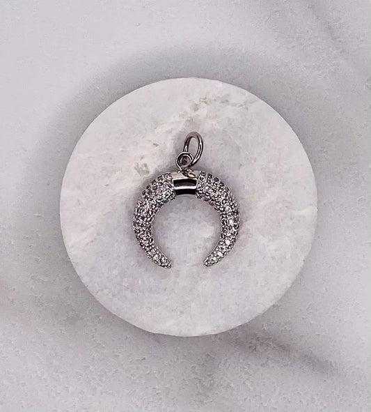 Silver Crystal Crescent Moon Pendant (Small)