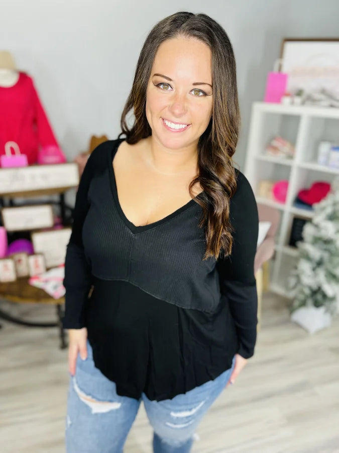 Black Long Sleeve Ribbed Top