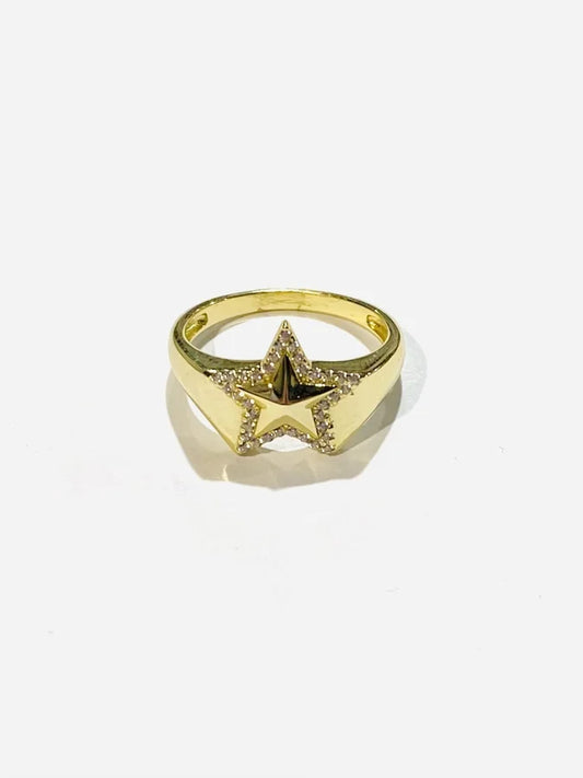 Sterling Silver Gold Plated Cubic Zirconia Star Ring