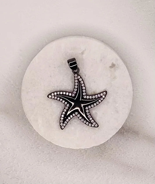 Shiny Gunmetal & Crystal Sea Star Pendant (Small)