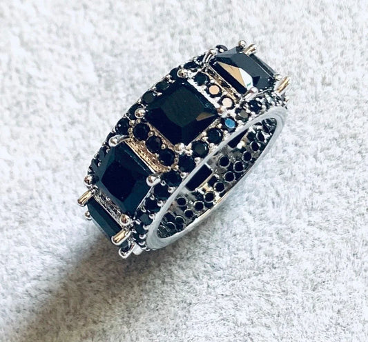 Rhodium Plated Black Cubic Zirconia Ring