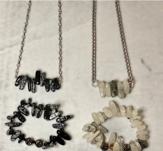 Jasper Chip Necklaces & Bracelets w/ Pave Detail