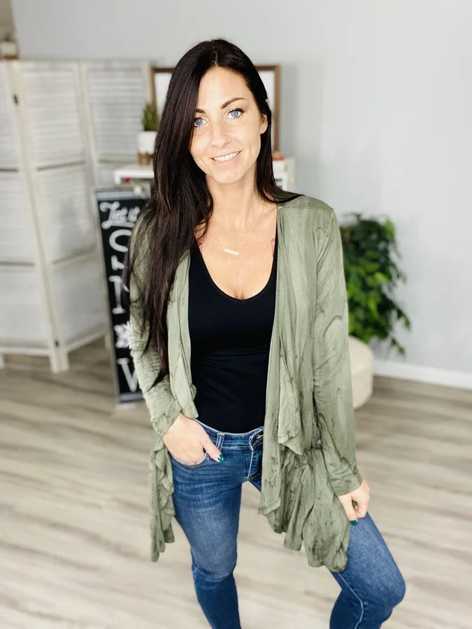 Reg. Olive Tie Dye & Lace Cardigan