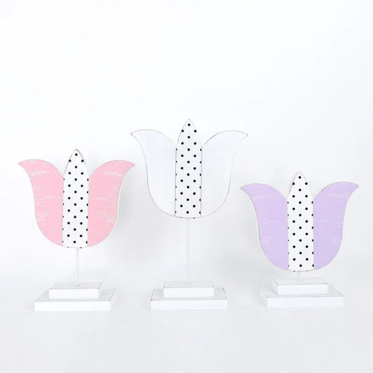 Tulip Wooden Cutouts on Stand (Set of 3)