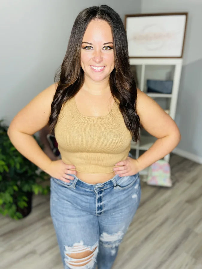 Reg. Almond Sleeveless Crop Top/Cardigan Sweater Set