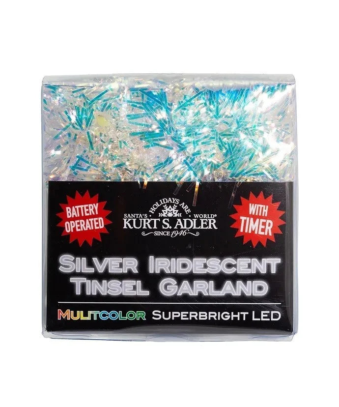 Battery-Operated Multicolor Superbright LED Silver Iridescent Tinsel