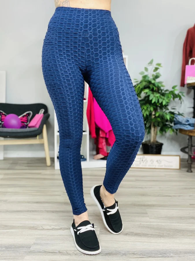 Reg/Plus Navy Honeycomb Textured Leggings