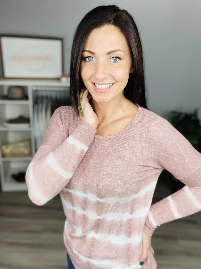Reg. Dusty Rose/White Tie Dye Long Sleeve Top