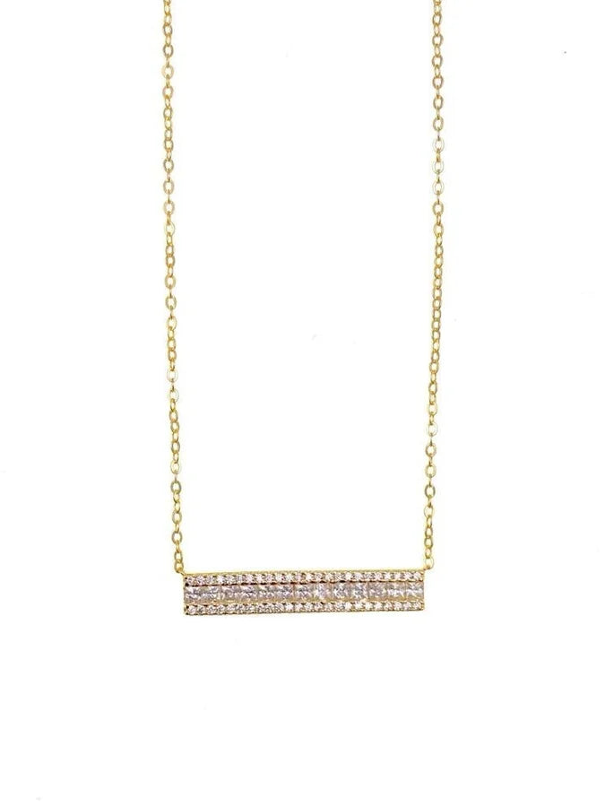 Sterling Silver Gold Plated Cubic Zirconia Bar Necklace - 16" +2