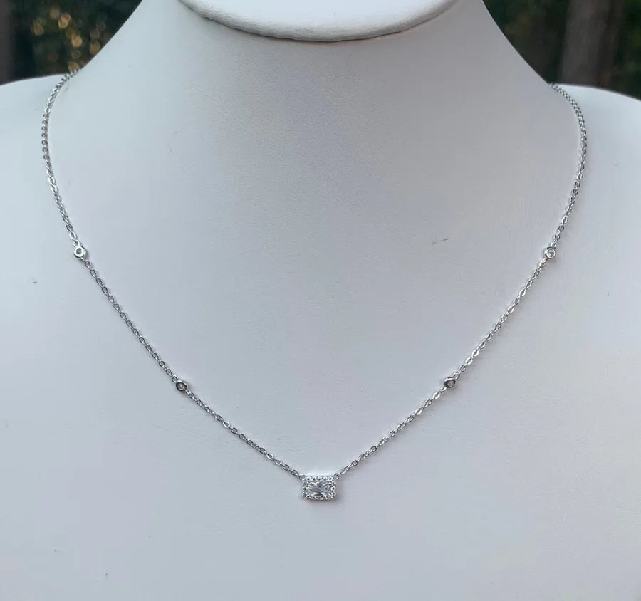 Sterling Silver Cubic Zirconia Necklace - 16-18"