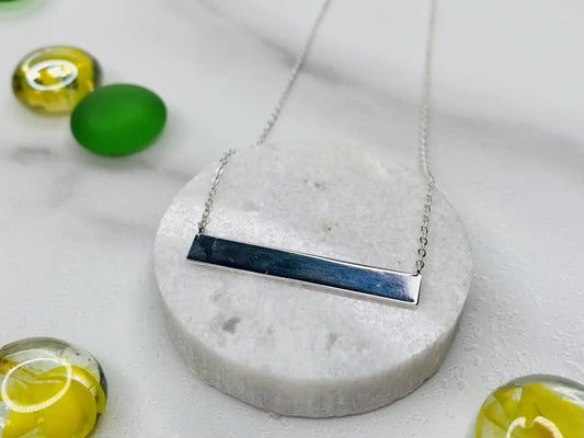 Sterling Silver Plain Bar Necklace - 16" +2