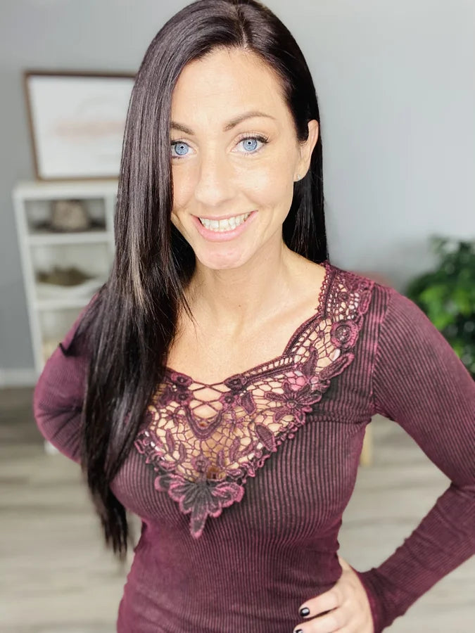 Reg. Maroon Mineral Wash Ribbed Top