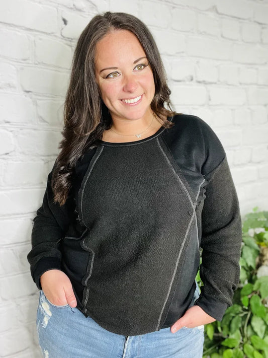 Black Long Sleeve Stitched Top