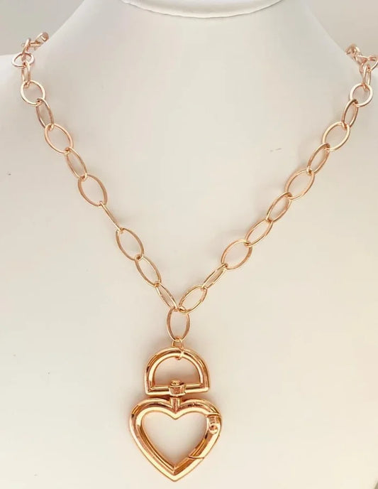 Rose Gold Plated Brass Chain Necklace w/ Heart Pendant - 24"