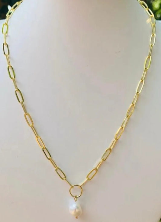 18 Kt. Gold Plated Brass Chain w/ Fresh Water Pearl - 18"