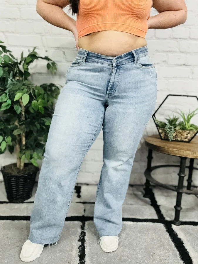 Judy Blue - "Wendy" Light Blue High-Waisted V-Line Straight Leg Jeans