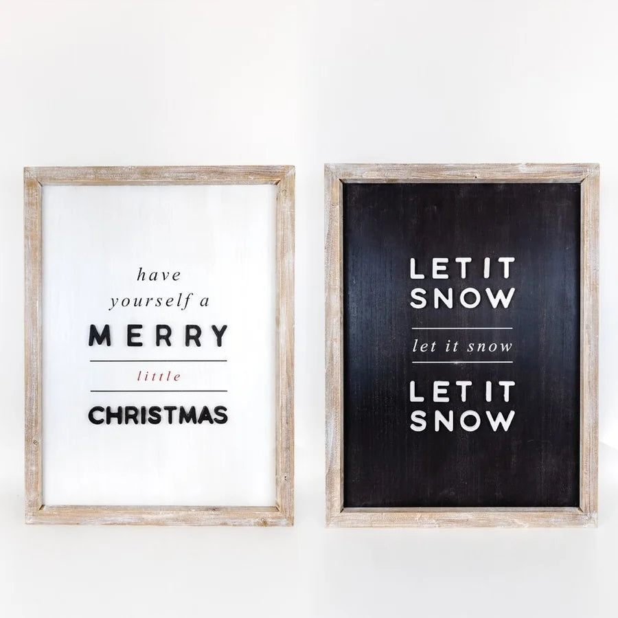 "Merry Little Christmas"/"Let it Snow" Wooden Framed Sign - Reversible