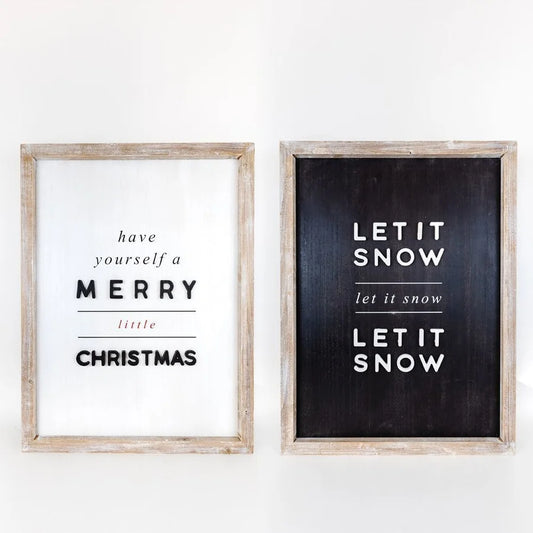 "Merry Little Christmas"/"Let it Snow" Wooden Framed Sign - Reversible