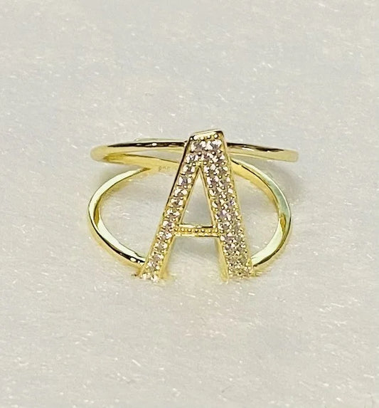 Sterling Silver Gold Plated Cubic Zirconia Initial Rings