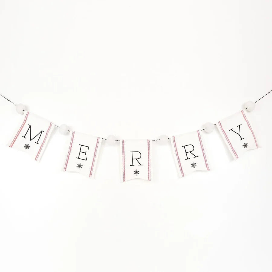 "Merry" & "Peace" Canvas Garland w/ Pom Poms (Multiple Styles)