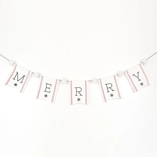 "Merry" & "Peace" Canvas Garland w/ Pom Poms (Multiple Styles)