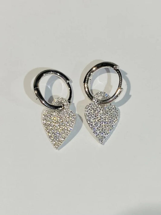 Sterling Silver Cubic Zirconia Pave Heart Earrings