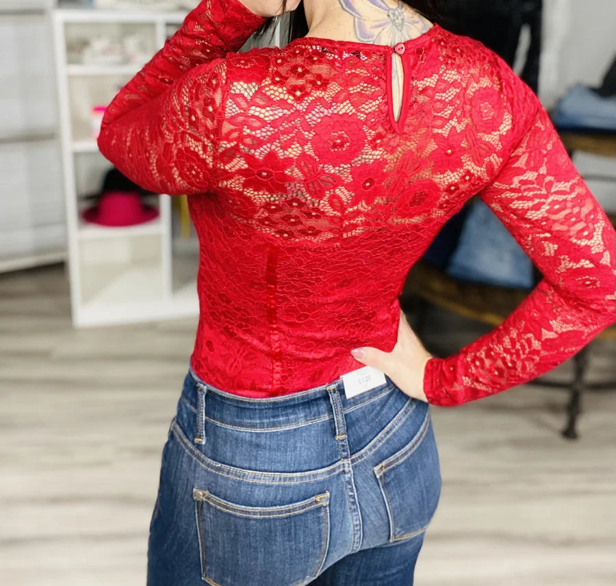 Reg/Plus Ruby Lace Long Sleeve Bodysuit