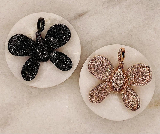 Pave Crystal Rounded Butterfly Pendants (Large)