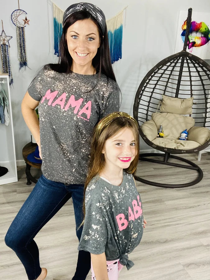 Grey Bleached "Mama" & "Babe" Adult/Youth Graphic Tee - Reg/Plus