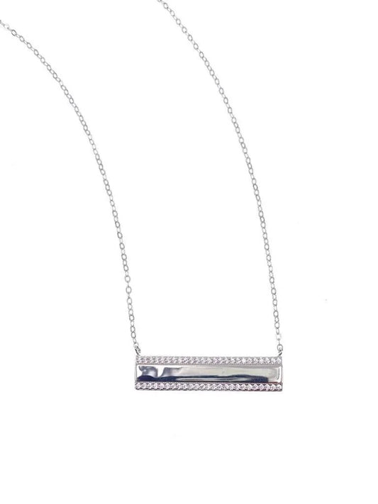 Sterling Silver Cubic Zirconia Plain Bar Necklace - 16" +2