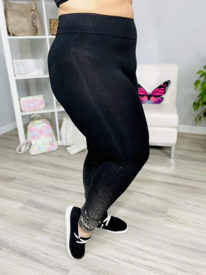 Reg/Plus Black/Silver Foil Print Leggings