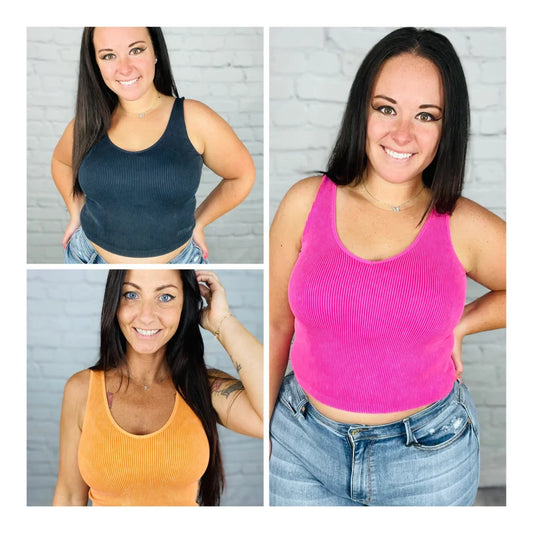 "Kayla" Washed Seamless Ribbed Reversible Tank