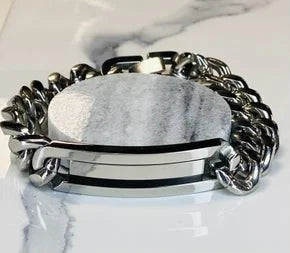 Stainless Steel Cuban Link ID Bracelet - 8.5"