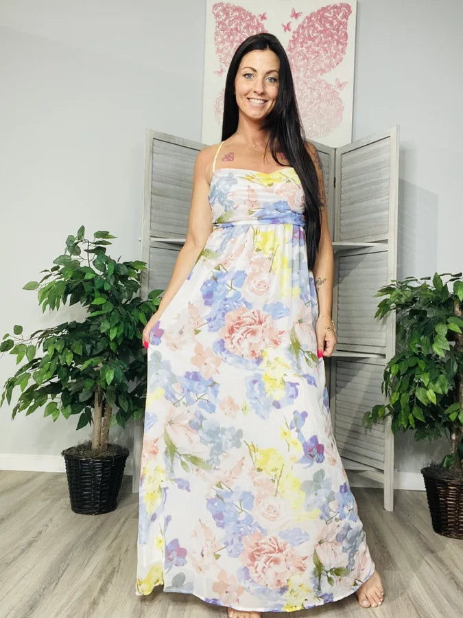 Ivory & Yellow/Pink Floral Maxi Dress - Reg/Plus