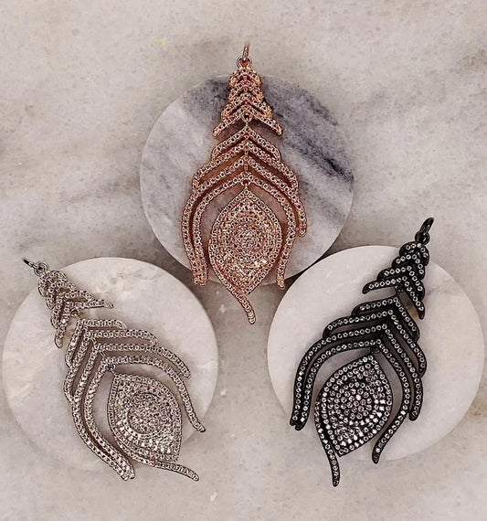 Pave Crystal Feather Pendants (Large)